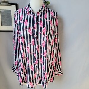 Milano Italy Flamingo Novelty Print Stripe Button Up Shirt 42 or L